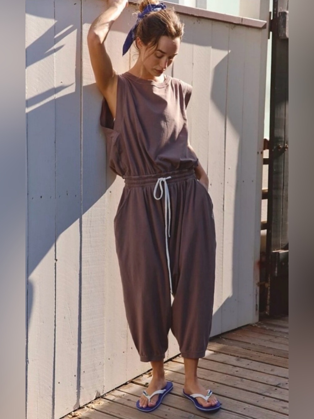 FP Movement Hot Shot Harem Onesie in Driftwood• Large- like new!🔥free people